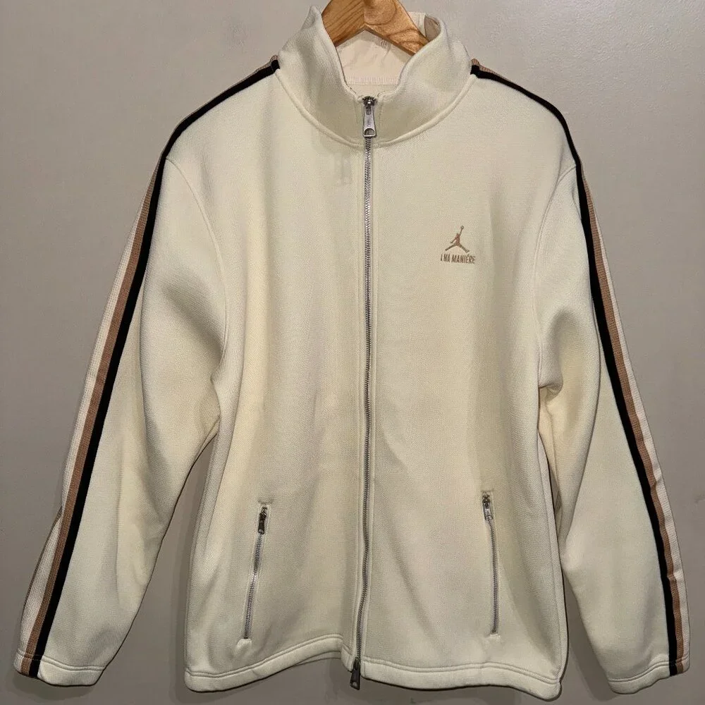 A Ma Manie're Jordan Cream Performance Jacket with Black & Tan Stripes